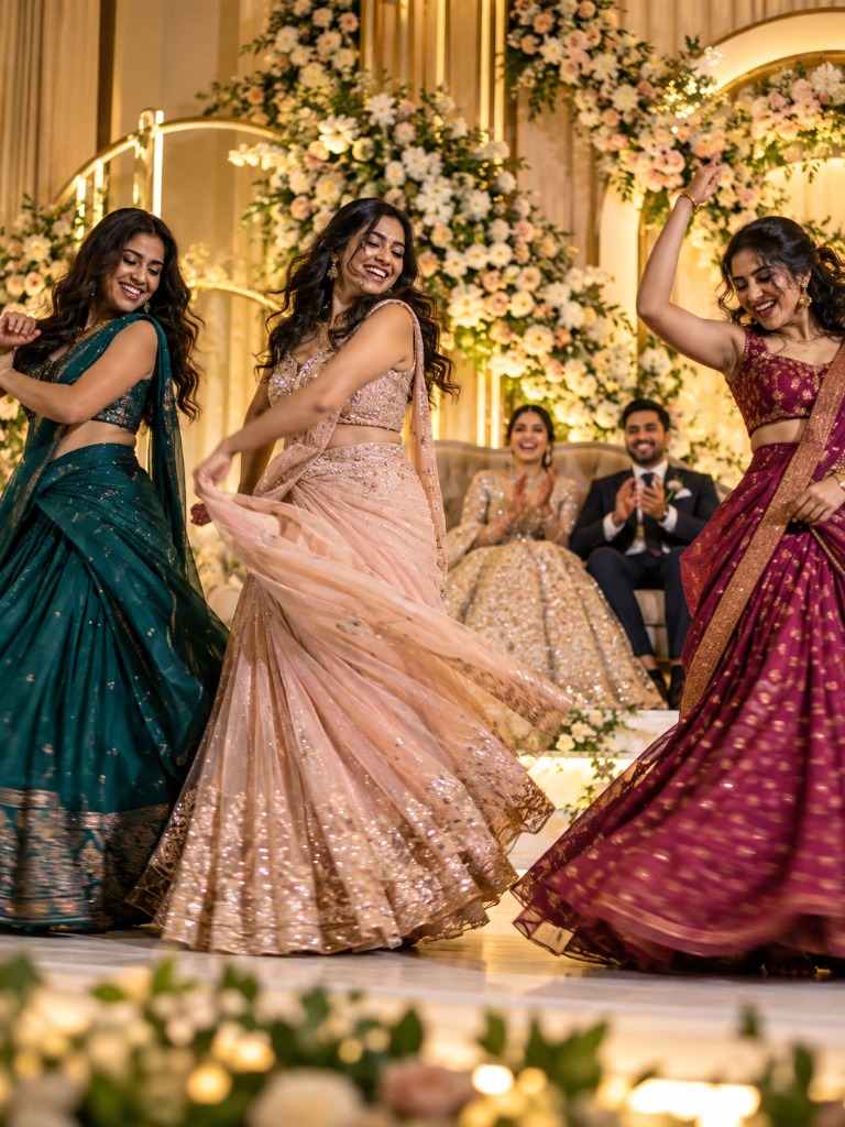 Joyful choreographed dance at a modern Kerala wedding reception
